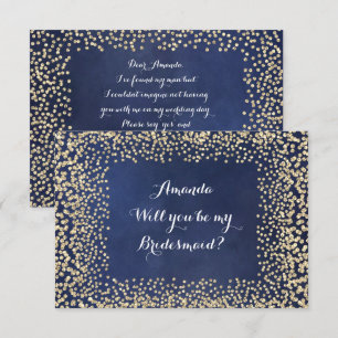 Invitación ¿Serás mi dama de honor Blue NavyGold Confetti?