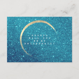 Invitación ¿Serás mi dama de honor Blue Ocean Gold Purpurina?