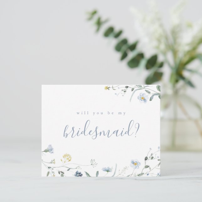 Invitación Serás mi dama de honor Blue Wildflower Boho (Anverso de pie)
