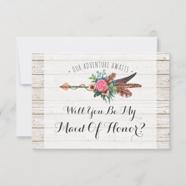 Invitación ¿Serás mi dama de honor? Boda Rústica Boho (Anverso)