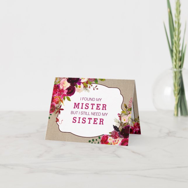 Invitación Serás mi dama de honor, Burgundy Floral 3979 (Anverso)