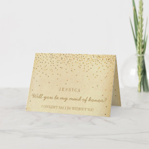 Invitación ¿Serás mi Dama de Honor Confeti Dorado Vintage