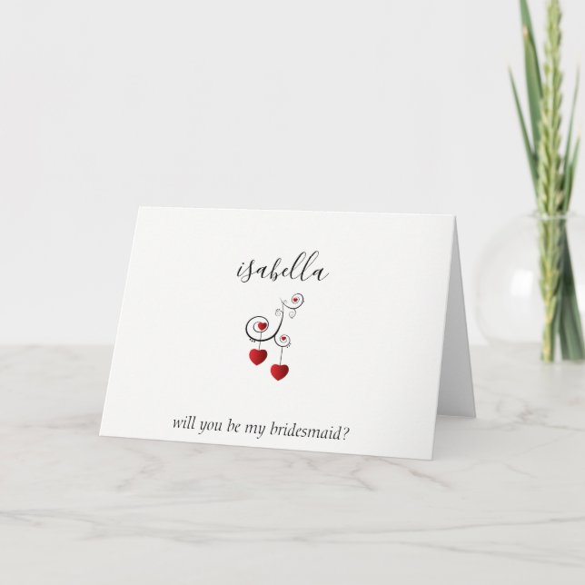 Invitación Serás mi dama de honor - Corazones rojos (Anverso)