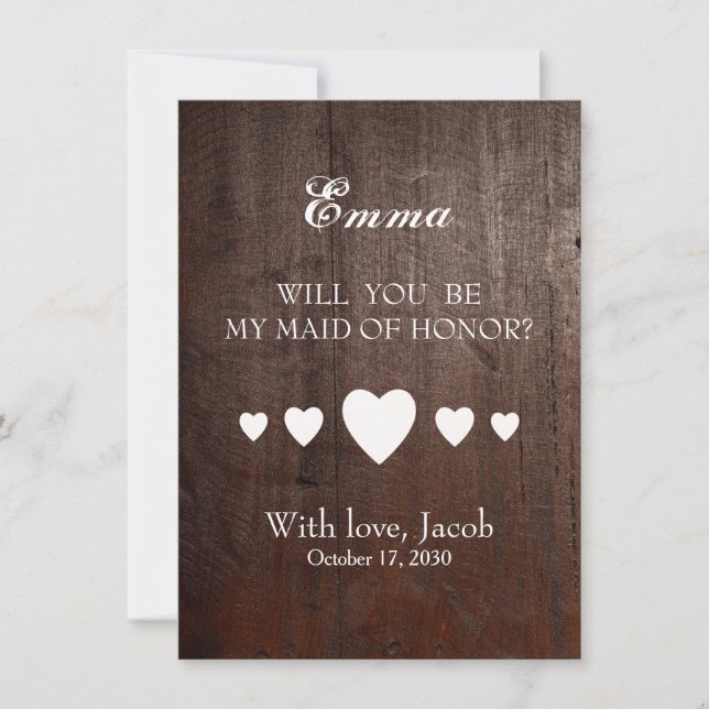 Invitación Serás Mi Dama De Honor De Madera (Anverso)
