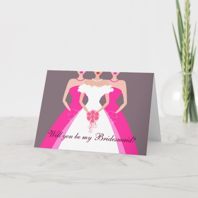 Invitación ¿Serás mi dama de honor? Fiesta de novias (fuschia (Anverso)