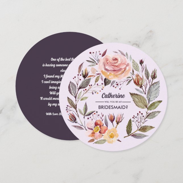 Invitación ¿Serás mi dama de honor? Flor de caída (Anverso / Reverso)