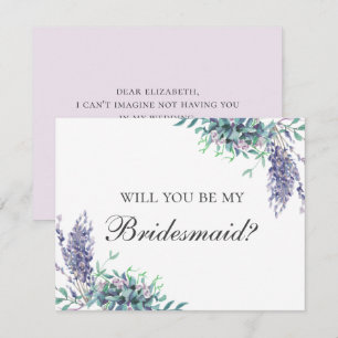 Invitación ¿Serás mi dama de honor. Flor púrpura. Lavanda