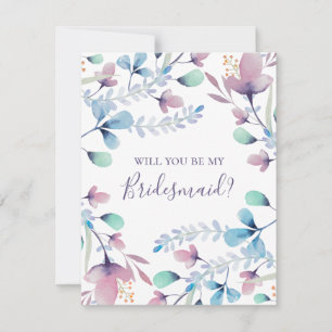 Invitación ¿Serás mi dama de honor. Floral azul y púrpura