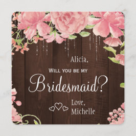 Invitación Serás mi dama de honor floral moda rústica