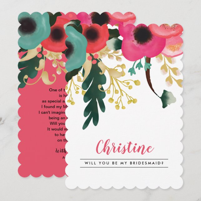 Invitación ¿Serás mi dama de honor? Floral moderna (Anverso / Reverso)