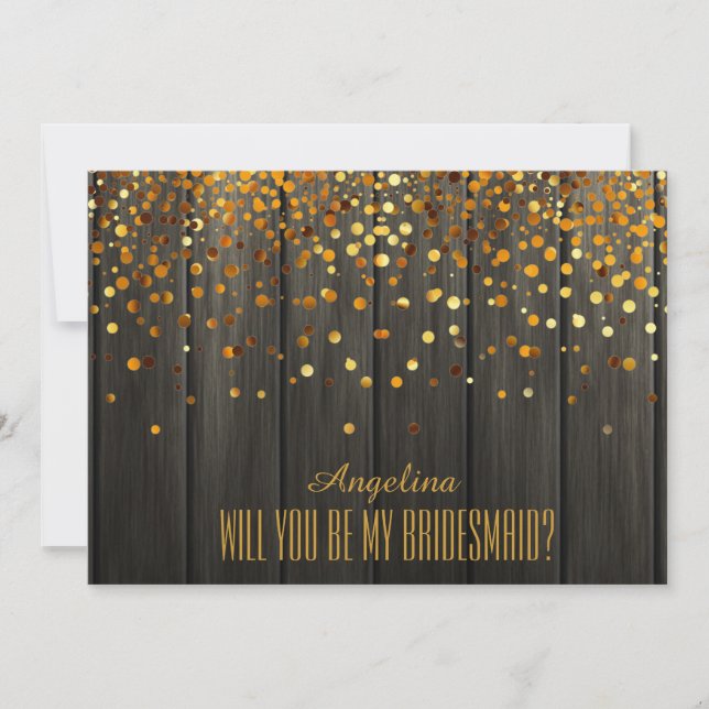 Invitación ¿Serás mi dama de honor? Fondo de madera (Anverso)
