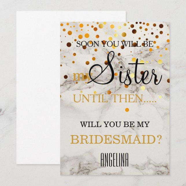Invitación ¿Serás mi dama de honor? Fondo de Marble (Anverso / Reverso)