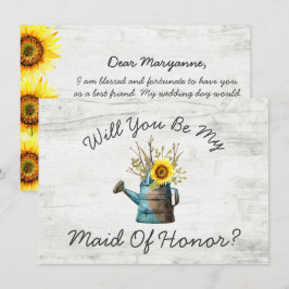 Invitación ¿Serás Mi Dama De Honor Girasol Rústico Madera