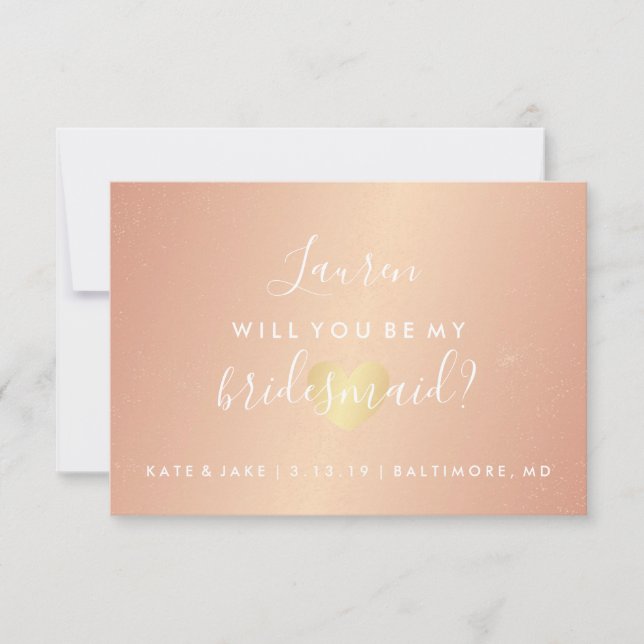 Invitación ¿Serás mi dama de honor - Glam Heart Rosa Gold (Anverso)