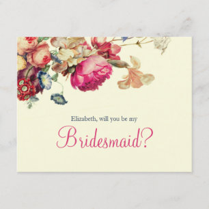 Invitación Serás mi dama de honor Hermosa Floral Vintage