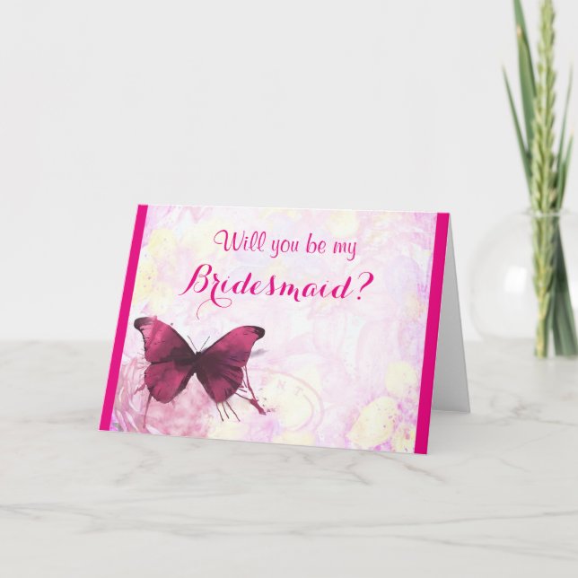 Invitación ¿Serás mi dama de honor mariposa acuarela? (Anverso)