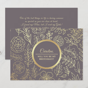Invitación ¿Serás mi dama de honor? Mocha Gold Floral