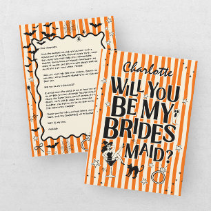 Invitación ¿Serás mi Dama de Honor Naranja Negro Halloween