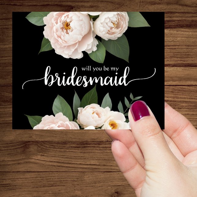 Invitación Serás mi dama de honor negra y blanca (Stylish Black & White Bridesmaid!)