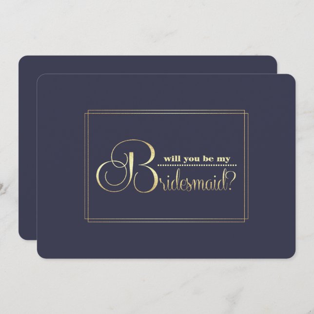 Invitación ¿Serás mi dama de honor? Oro azul marino (Anverso / Reverso)