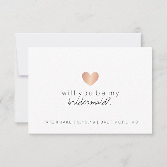Invitación ¿Serás mi dama de honor - Oro Rosa de Heart Glam (Anverso)