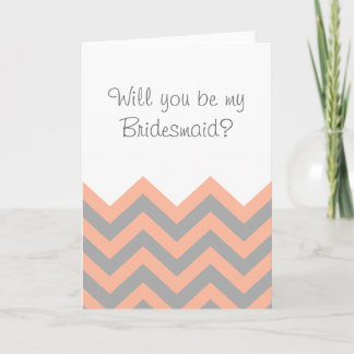 Invitación ¿Serás mi dama de honor? Peach and Gray Chevron