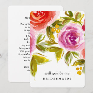 Invitación ¿Serás mi dama de honor? Peach Red Floral