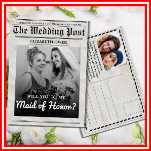 Invitación ¿Serás mi Dama de Honor Periódico Antiguo Vintage