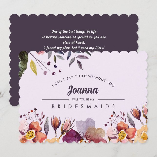 Invitación ¿Serás mi dama de honor? Pluma de flores otoñales (Anverso / Reverso)