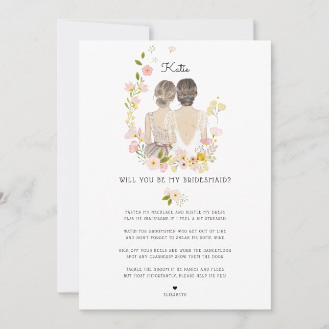 Invitación ¿Serás mi dama de honor/Propuesta de dama de honor (Anverso)