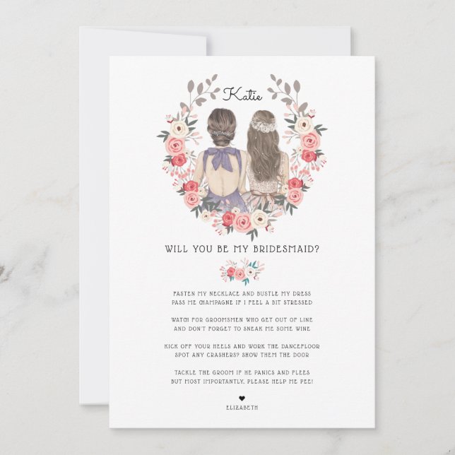 Invitación ¿Serás mi dama de honor/Propuesta de dama de honor (Anverso)