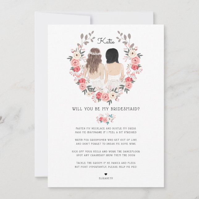 Invitación ¿Serás mi dama de honor/Propuesta de dama de honor (Anverso)