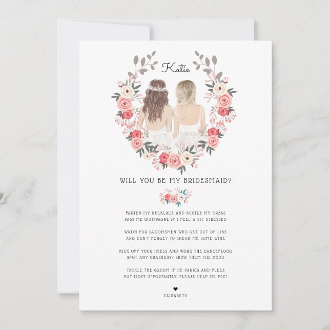 Invitación ¿Serás mi dama de honor/Propuesta de dama de honor (Anverso)