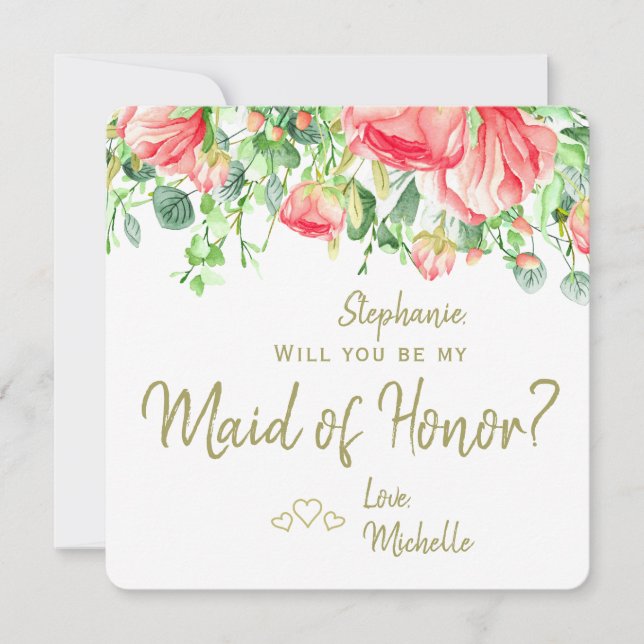 Invitación Serás mi dama de honor romántico moderno (Anverso)