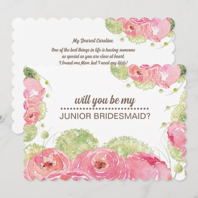 Invitación ¿Serás mi dama de honor? Rosas románticos (Anverso / Reverso)