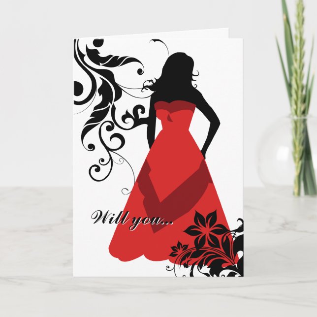 Invitación ¿serás mi dama de honor? : silueta elegante (Anverso)