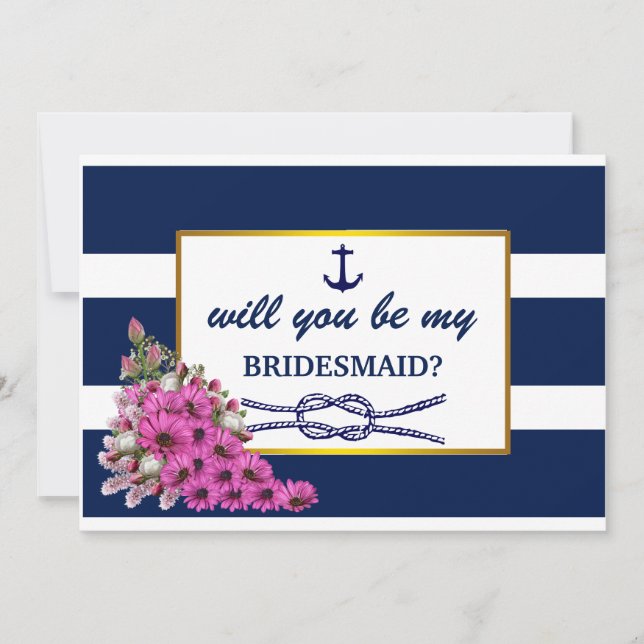 Invitación ¿Serás mi dama de honor? Tema Náutico (Anverso)