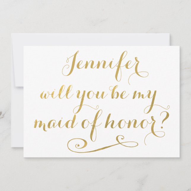 Invitación Serás mi empleada de caligrafía de oro de honor (Anverso)