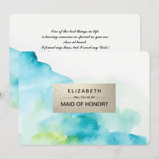 Invitación ¿Serás mi empleada de honor? Acuarela moderna (Anverso / Reverso)