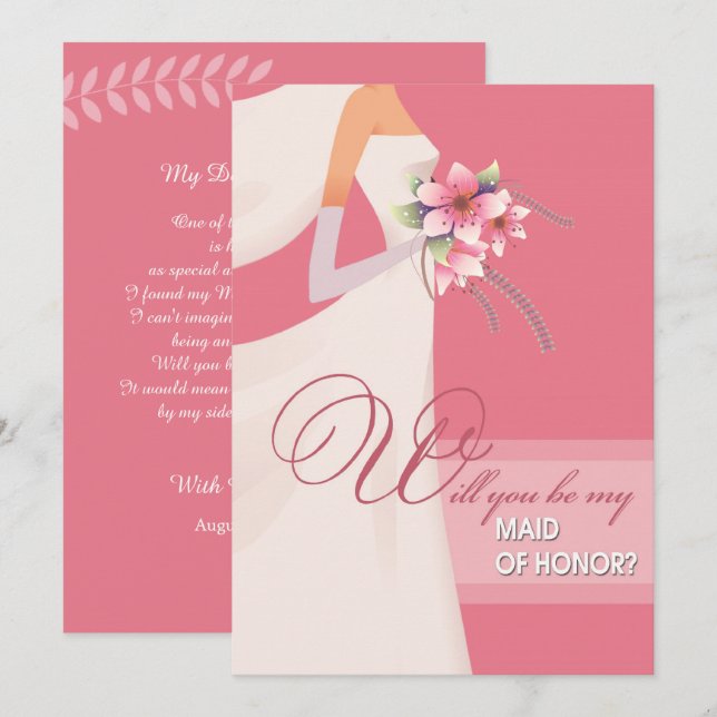 Invitación ¿Serás mi empleada de honor? Blanco rosa moderno (Anverso / Reverso)