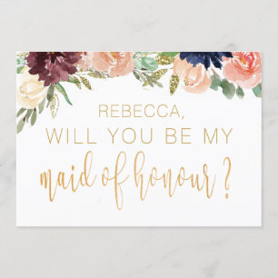 Invitación ¿Serás Mi Empleada De Honor Burgundy Floral?