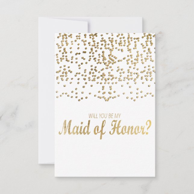 Invitación ¿Serás mi empleada de honor? Faux Gold Confetti (Anverso)