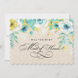 Invitación ¿Serás mi empleada de honor? Flora acuarela