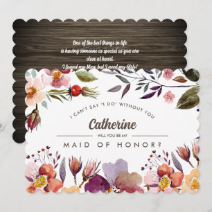 Invitación ¿Serás mi empleada de honor? Flores de otoño rústi