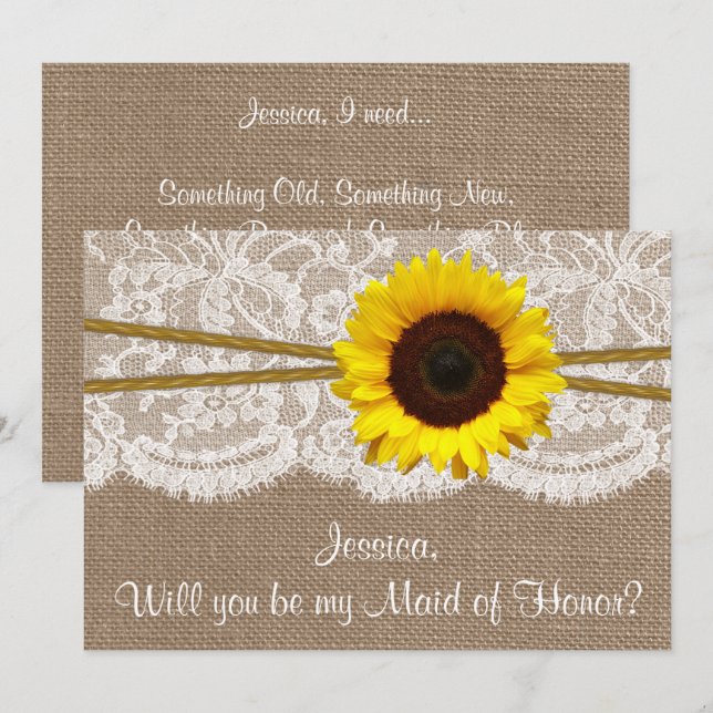 Invitación ¿Serás mi empleada de honor? Girasol ruso (Anverso / Reverso)
