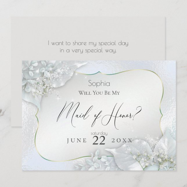 Invitación ¿Serás mi empleada de honor Icy Blue Shimmer? (Anverso / Reverso)