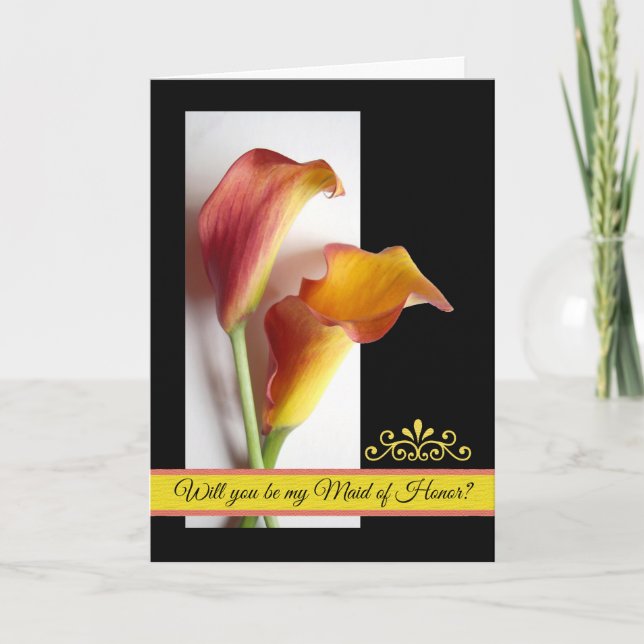 Invitación ¿Serás mi empleada de honor?, Mango Calla Lilies (Anverso)
