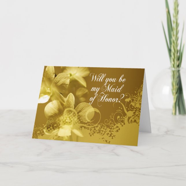 Invitación ¿Serás mi empleada de honor? Orquídeas y encajes (Anverso)