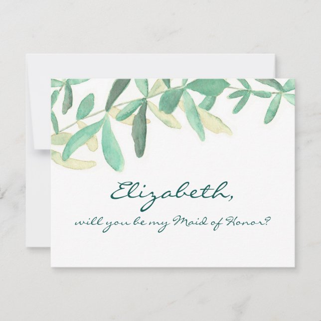 Invitación Serás mi empleada de honor para el botánico modern (Anverso)