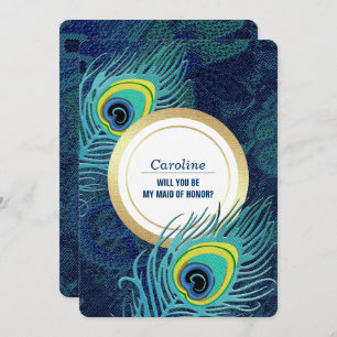 Invitación ¿Serás mi empleada de honor? Peacock Feather